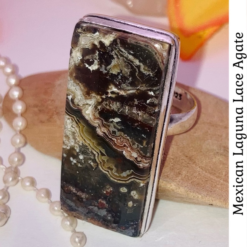 •COOL• Mexican Laguna Lace Agate Gemstone Handmade Ring